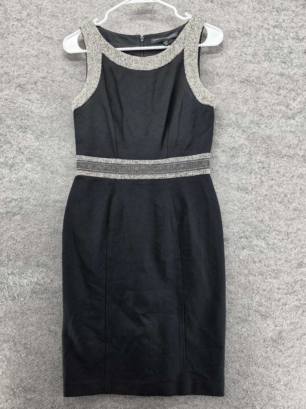 White House Black Market Dress Womens 2 Black Embellished Sheath Sleeveless